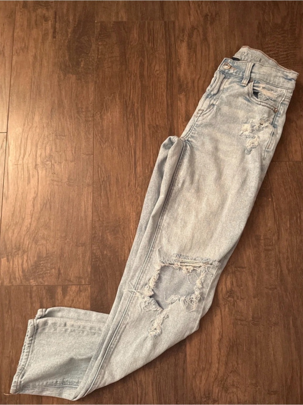 American Eagle Outfitters Light Wash Straight Leg Distressed Jeans